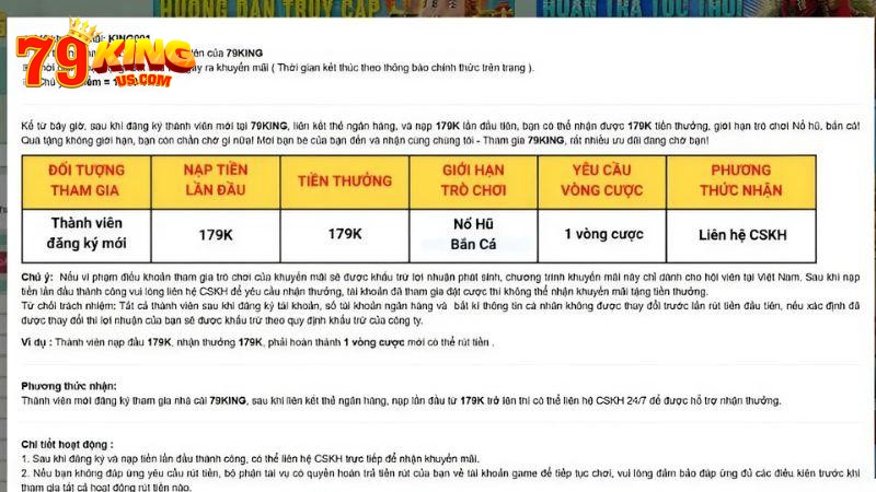 Thành viên mới được nhận Giftcode 79KING trị giá 179K hấp dẫn.